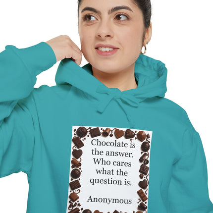 Chocolate Quote Hoodie — "Chocolate is the answer" Cozy Graphic Sweatshirt
