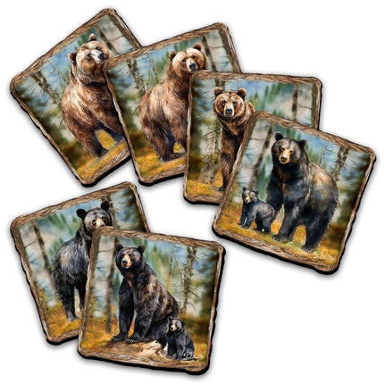 Bear Haven Wooden Cork Placemat and Coasters Gift Set of 7 by Nature Wonders Nature Wildlife Décor  - 85409C-S7-4