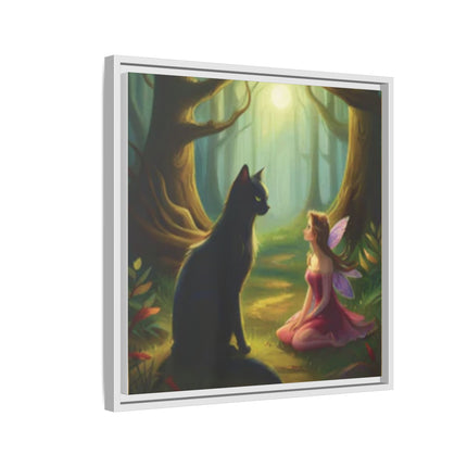 Fairy and Black Cat Forest Canvas – Framed Matte Wall Art