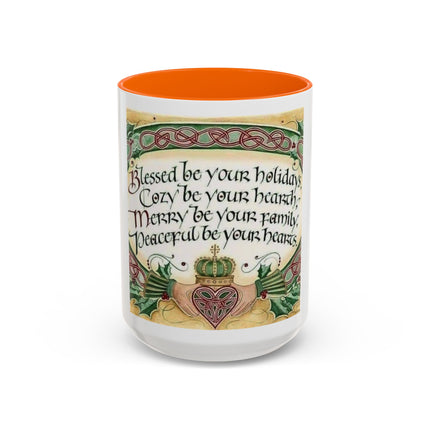 Blessed Be Your Holidays Coffee Mug — Holiday Celtic Greeting Accent Mug (11/15oz)