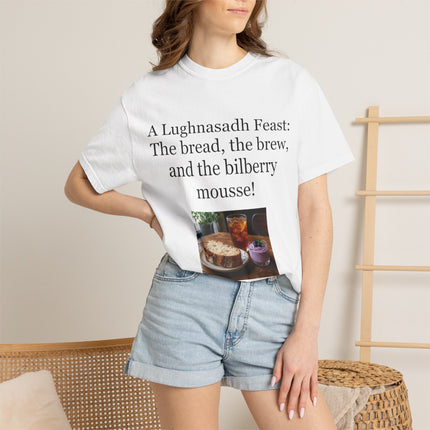 Lughnasadh Feast T-Shirt – “The bread, the brew, and the bilberry mousse!”