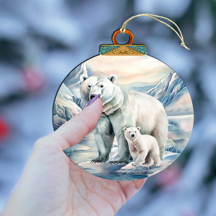 Polar Bear in Snowy Bliss Wooden Ornaments by G.Debrekht - Wildlife Holiday Decor - 870049-4