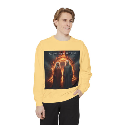 Aging Is Sacred Fire Sweatshirt — Mystical Elderhood Graphic Sweatshirt