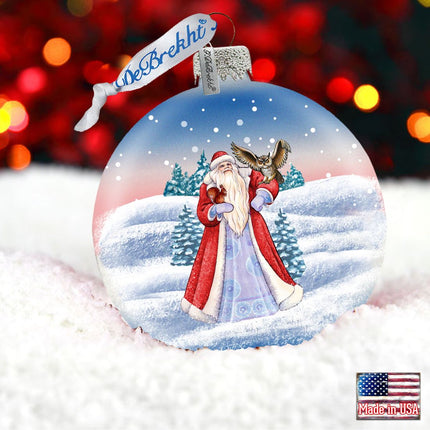 Santa With Owl Glass Ornament by G. DeBrekht - Christmas Santa Snowman Decor - 73314-1