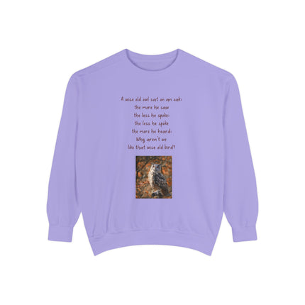Poetic Owl Sweatshirt — Illustrated Owl Art with Poem Crewneck