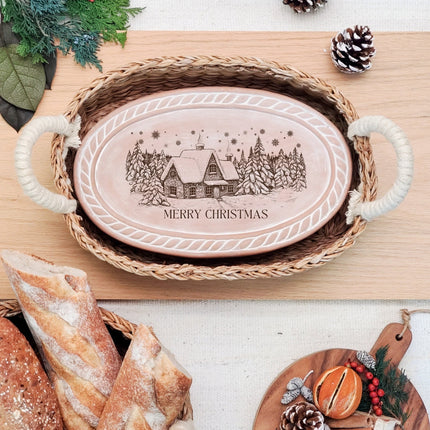 Bread Warmer & Basket - Christmas Village Oval-3