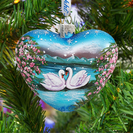 Swan Heart Glass Ornament by G. DeBrekht - Christmas Decor - 73433-2