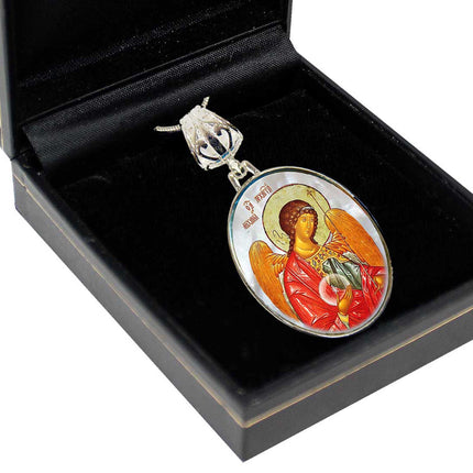 Saint Michael the Archangel Silver Plated Mother of Pearl Necklace - 43027-2