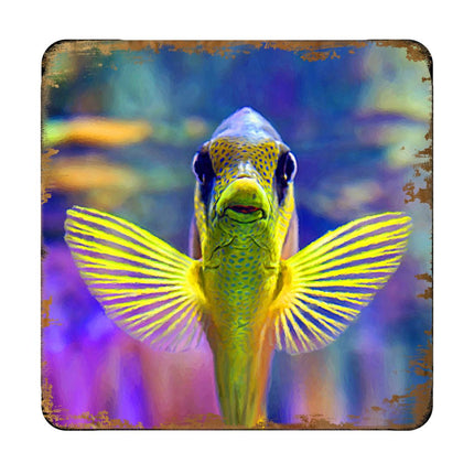 Tropical Fish Coastal Wooden Cork Coasters Gift Set of 4 by Nature Wonders - Coastal Sea-Life Decor - 95263C-S4-3