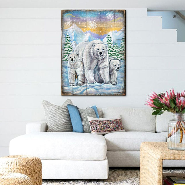 Polar Bears Art Wooden Wall Art by Nature Wonders - Nature Wildlife Decor  - 95215B-0