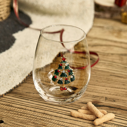 Stemless Christmas Tree Wine Glasses - Set of 2 - Christmas Cheer for Holiday Gift and Winter Season - 18 oz Stemless Decorated Tree Ornament Wine Tumblers for Holiday Season and Winter 4.7" H-2