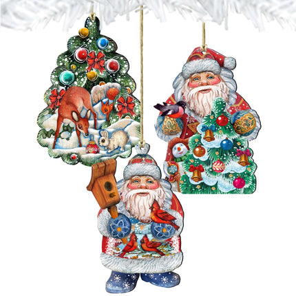Father Frost Tales Wooden Ornaments Set of 3 by G. DeBrekht - Christmas Santa Snowman Decor - 8100021S3-1