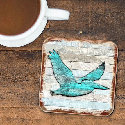 Pelican Coastal Wooden Cork Coasters Gift Set of 4 by Nature Wonders - Coastal Sea-Life Decor - 8198611-9C-S4-1