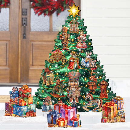 Nutcracker-Themed Christmas Tree Set Outdoor Indoor Décor Wooden Christmas Decoration by G. Debrekht Christmas Décor - 8191501F-G-2