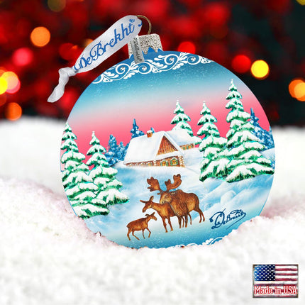 Winter Moose Family Ball Glass Ornament by G. DeBrekht - Wildlife Holiday Decor - 73115-1