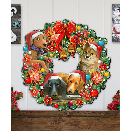 Christmas Friends Puppy Door Wreath by G. DeBrekht - Pets Dog and Cats Decor - 8185307-6H-SL-2