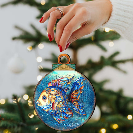 Coastal Decorations - Blue Fish Wooden Ornaments by G.Debrekht Coastal Holiday Decor - 8688181-4