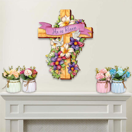 He is Risen Cross Holiday Door Decor by G. Debrekht - Easter Spring Decor - 8688162H-2