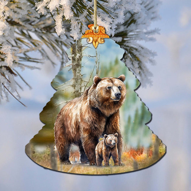Grizzly Family Glade Tree Wooden Ornaments by G.Debrekht - Wildlife Holiday Decor - 870009-0