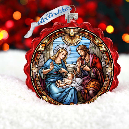 Sacred Beauty - Classic Holy Family Nativity Wreath Glass Ornament by G. Debrekht - Nativity Holiday Decor - 759-056-1