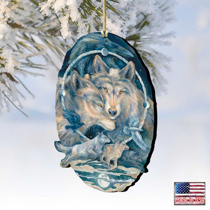 In Spirit I Am Free Wolves Ravens Wooden Ornaments by J. Bergsma - Wildlife Holiday Decor - 8591723-JB-1