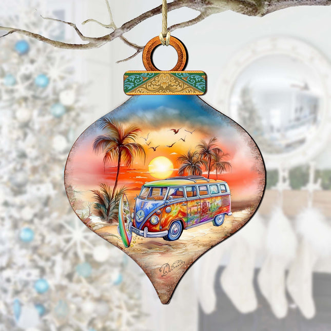 Nautical Christmas Ornaments - Sunset on the Beach Wooden Ornaments by G. DeBrekht Coastal Holiday Decor - 8688170-0