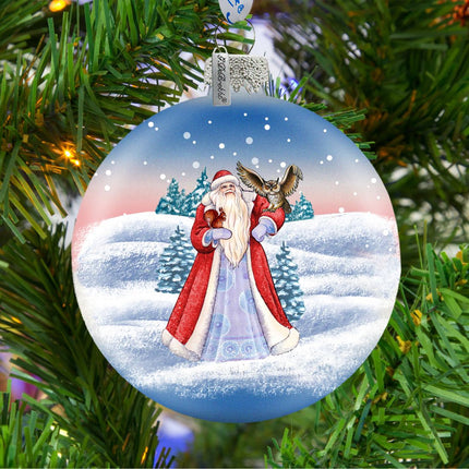 Santa With Owl Glass Ornament by G. DeBrekht - Christmas Santa Snowman Decor - 73314-2