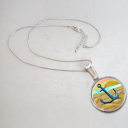 Anchor Silver-Plated Mother of Pearl Jewelry Pendant Necklace - 44056-3