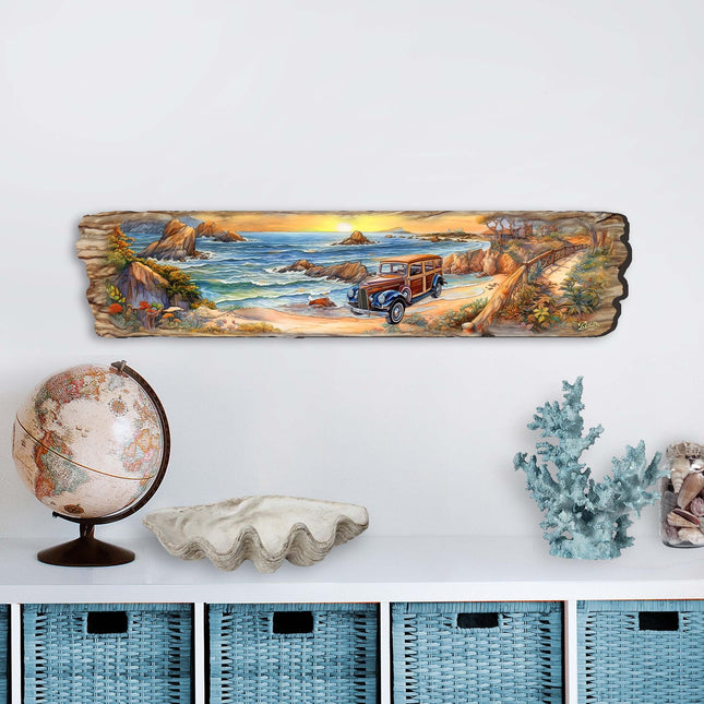 Retro Car on Beach Wooden Wall Art by G. DeBrekht Coastal Decor - 8491114W-0