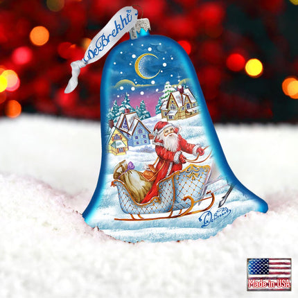 Santa Sleigh Bell Glass Ornament by G. DeBrekht - Christmas Santa Snowman Decor - 73341-1