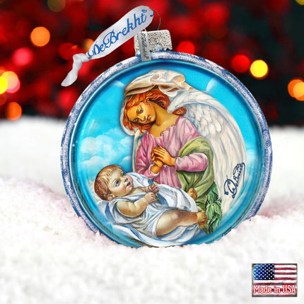 Jesus and Angel Cut Ball Glass Ornament by G. DeBrekht - Nativity Holiday Decor - 764-006-1
