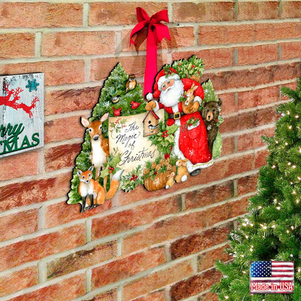 Woodland Playing Santa Door Decor by Susan Winget - Christmas Santa and Snowman Decor - 8471103H-SW-1