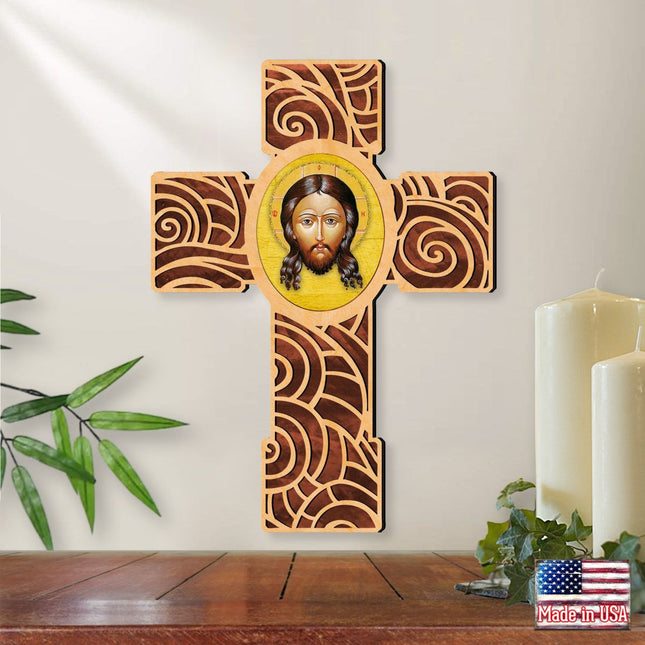 Holy Face Modern Wooden Cross by Museum Icons - Inspirational Icon Decor - 88218-0