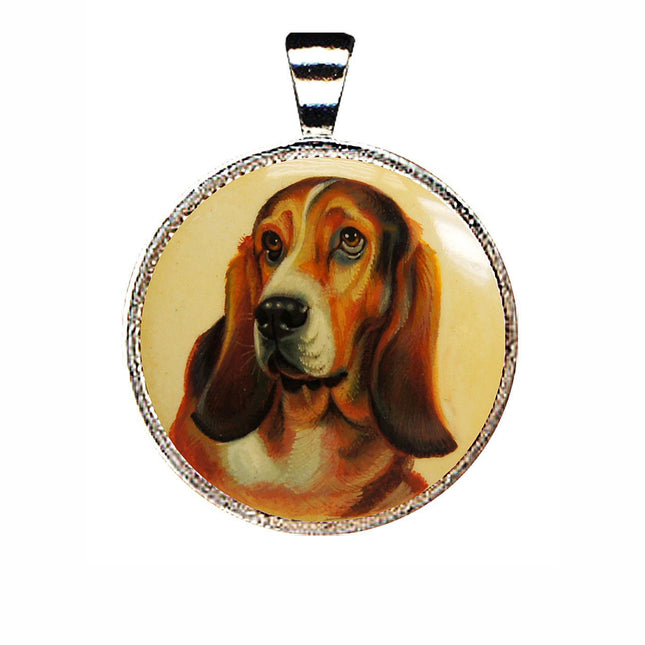 Bassets Hound Silver Plated Mother of Pearl Jewelry Pendant Necklace - 44025O-0