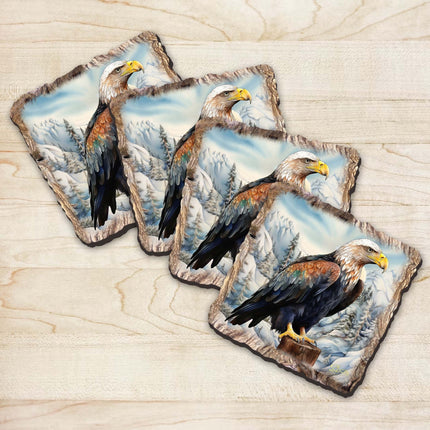 Bald Eagle Wooden Cork Coasters Gift Set of 4 by Nature Wonders Nature Wildlife Decor  - 95399C-S4-0