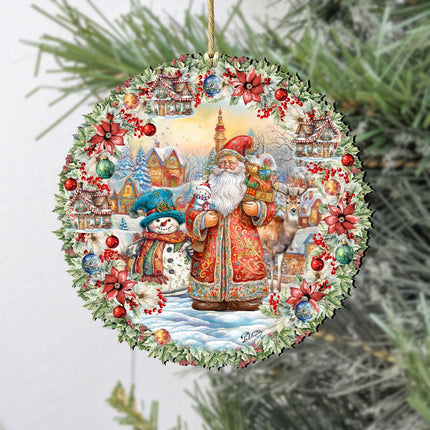 Merry Christmas Wreath Wooden Ornaments by G. Debrekht Christmas Santa Snowman Decor - 8611069-1