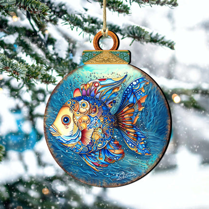 Coastal Decorations - Blue Fish Wooden Ornaments by G.Debrekht Coastal Holiday Decor - 8688181-1