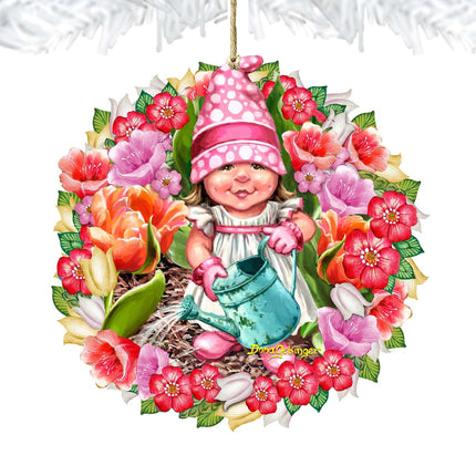 Spring Blossom Gnome Dwarf Wreath Wooden Ornaments by Gelsinger - Easter Spring Decor - 8161055-DG-4