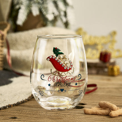 Crystal Christmas Santa's Sleigh Wine & Water Glasses - Set of 2, 17.5oz - Xmas Diamond Merry Christmas Santa Holiday Festive Theme Stemless Glass - New Year Holiday Gifts for Men Women Friend Family-2