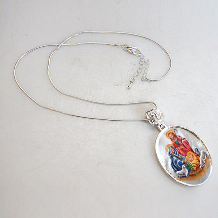 Holy Family Silver Plated Mother of Pearl Jewelry Necklace - 43050-3