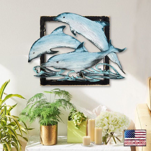 Dolphin Pod Rustic Wooden Wall Decor by G. DeBrekht - Coastal Sea-Life Decor - G98519S3-0
