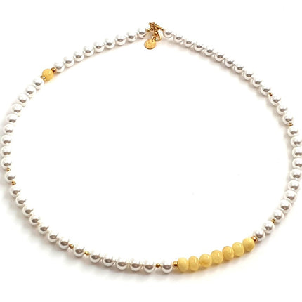 Amber Butter Milky Necklace With Silver and Shell Pearls-0