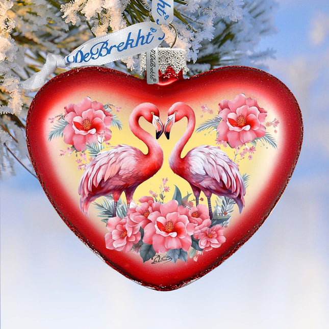 Flamingo Love Heart Glass Ornament by G. Debrekht Christmas Decor - 753-013-0