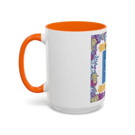 Hanukkah Star of David Accent Coffee Mug — Festive Dreidel Border 11/15oz