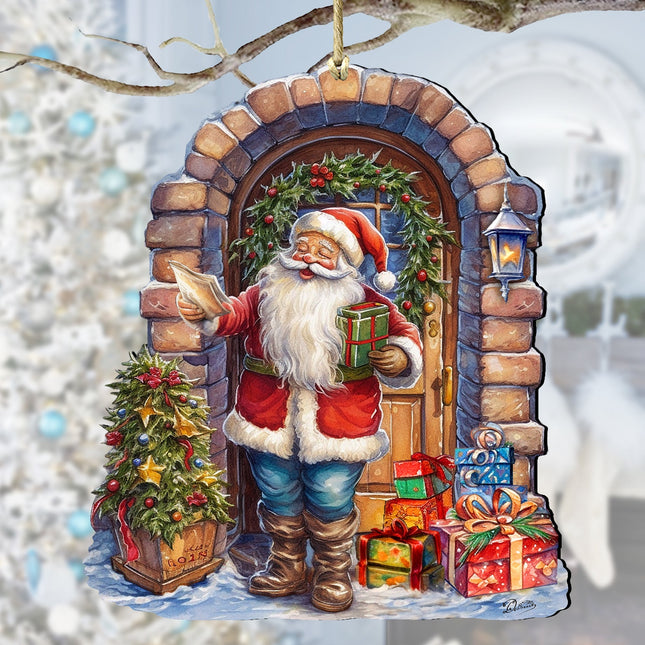 Santa's Surprise Visit Holiday Wooden Ornaments by G. Debrekht Christmas Santa Snowman Decor - 8611045-0