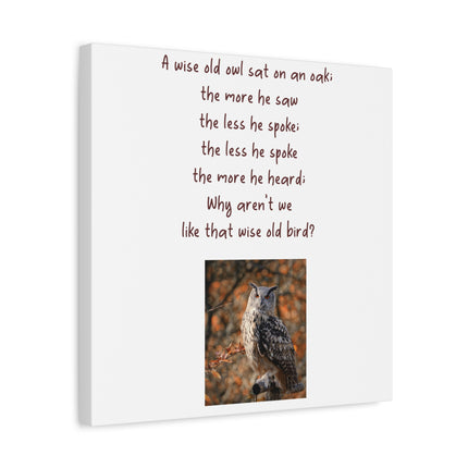 Wise Old Owl Matte Canvas Wall Art – Poem Print with Autumn Owl Photo