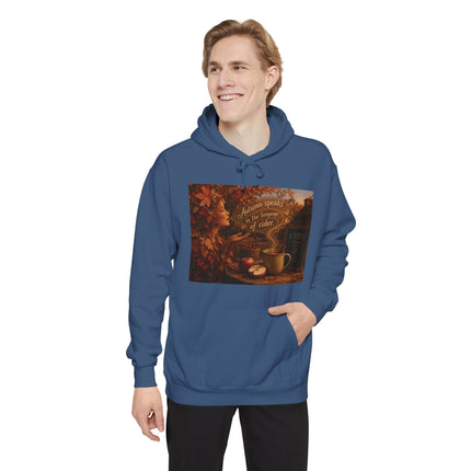 Autumn Leaves & Cider Hoodie — Cozy Fall Sweatshirt with 'Autumn Speaks' Still Life Design