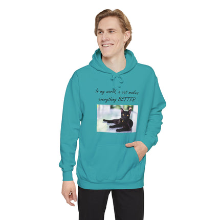 Relaxed Black Cat Hoodie — "In my world, a cat makes everything BETTER"