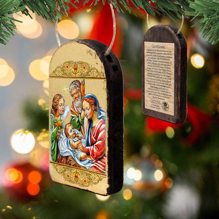 Nativity with Angel Religious Christian Sacred Icon Ornament - Inspirational Icon Decor - 87049-3
