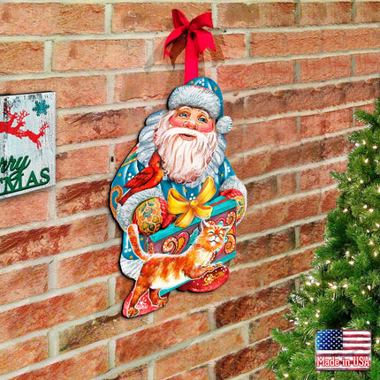 Kitty Santa Christmas Door Decor by G. DeBrekht - Christmas Santa Snowman Decor - 8119175H-1